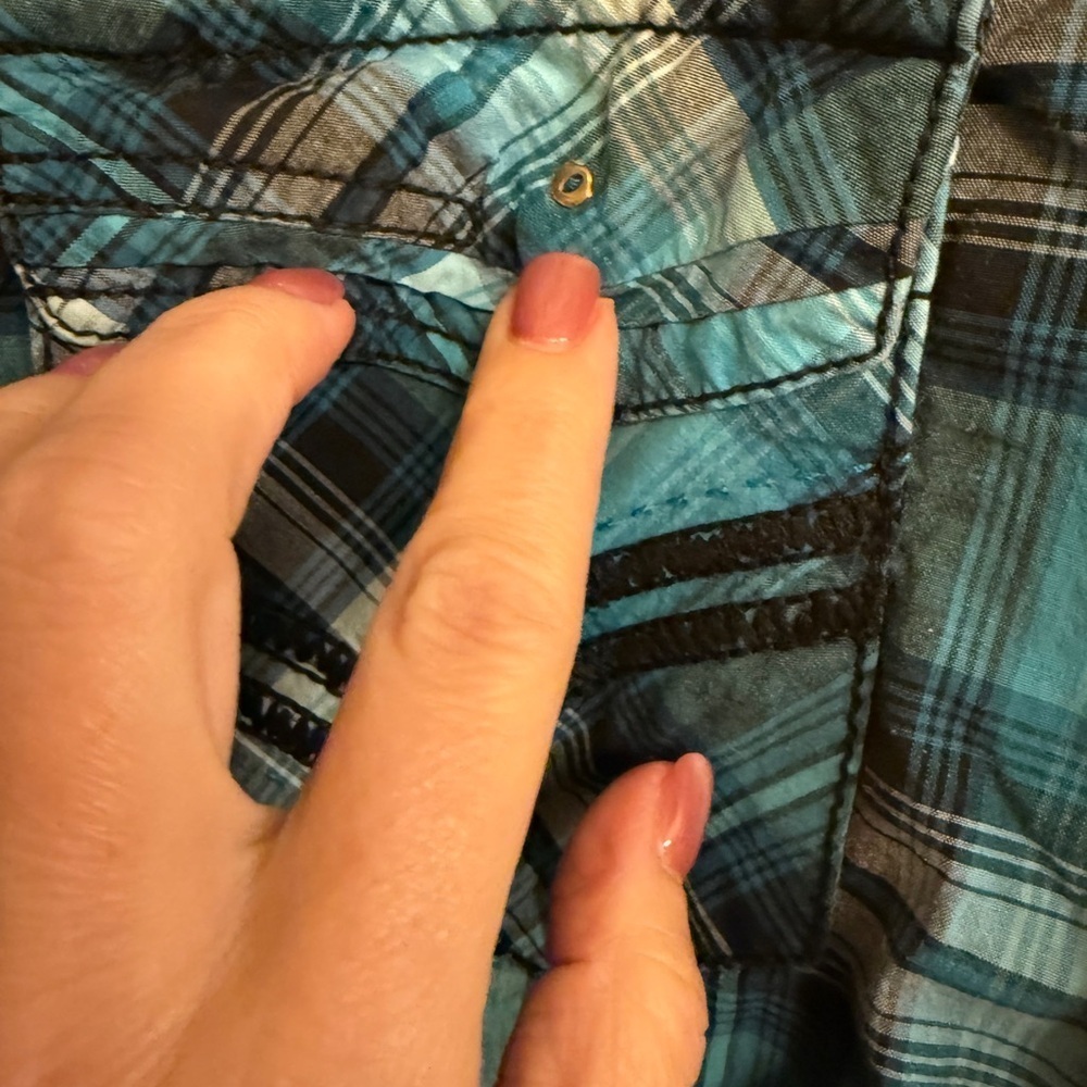 Buckle Black Brand Teal Blue Plaid Men's Shirt Sz L slim
Fit snap buttons - Picture 5 of 12